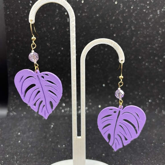 Handmade Purple Leaf Earrings - Picture 6 of 6